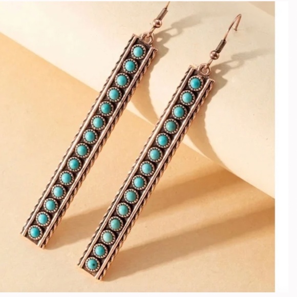 ✨ FREE Turquoise Faux Drop Pendant Hipster Hippie Boho Art Chic Hip Earrings - Picture 1 of 3